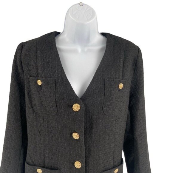 Pomander Place | NEW Black Tweed Keira Long Sleeve Mini Dress Size M - Picture 5 of 12